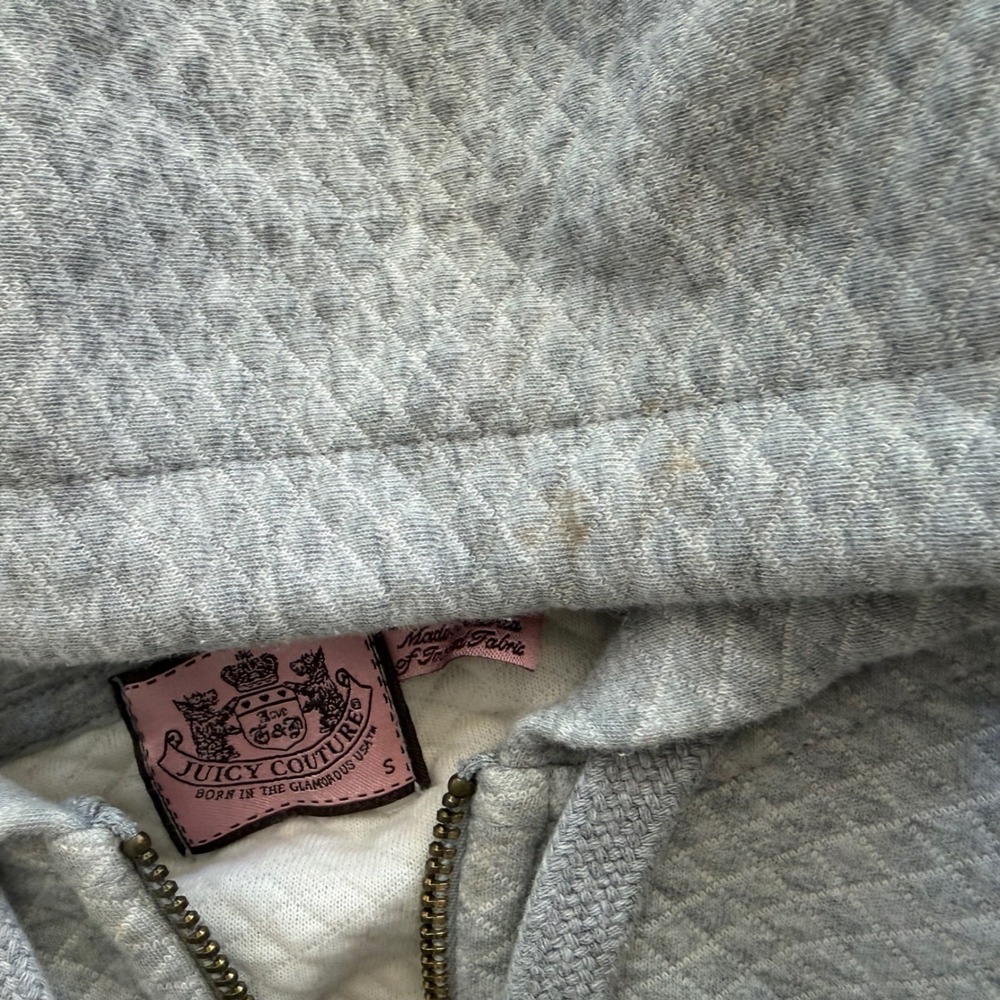 Vintage Juicy Couture Gray Quilted Puff Shoulder Zip Up Hoodie Y2K Size Small - Picture 6 of 13